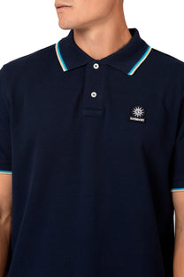 Sandbanks Badge Logo Tipped Sleeve Polo Shirt Navy Sandbanks