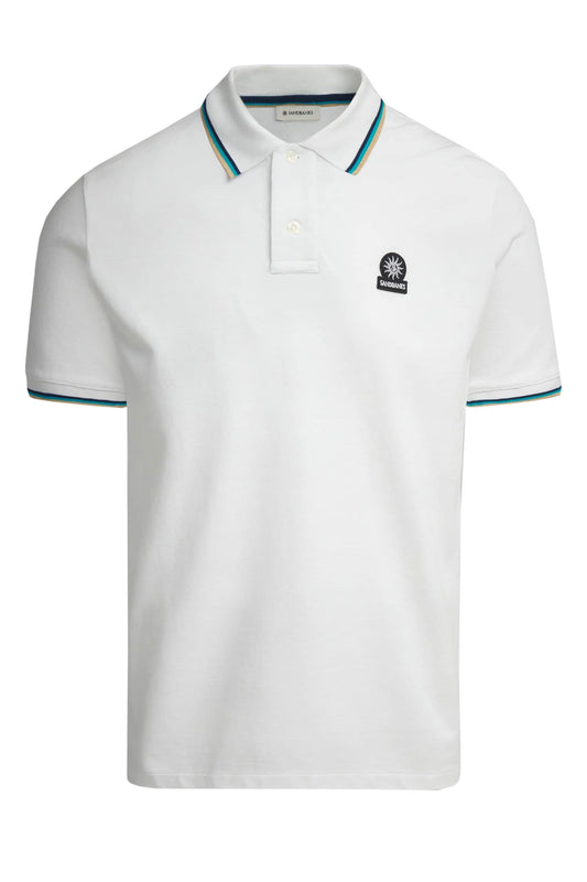 Sandbanks Badge Logo Tipped Sleeve Polo Shirt White
