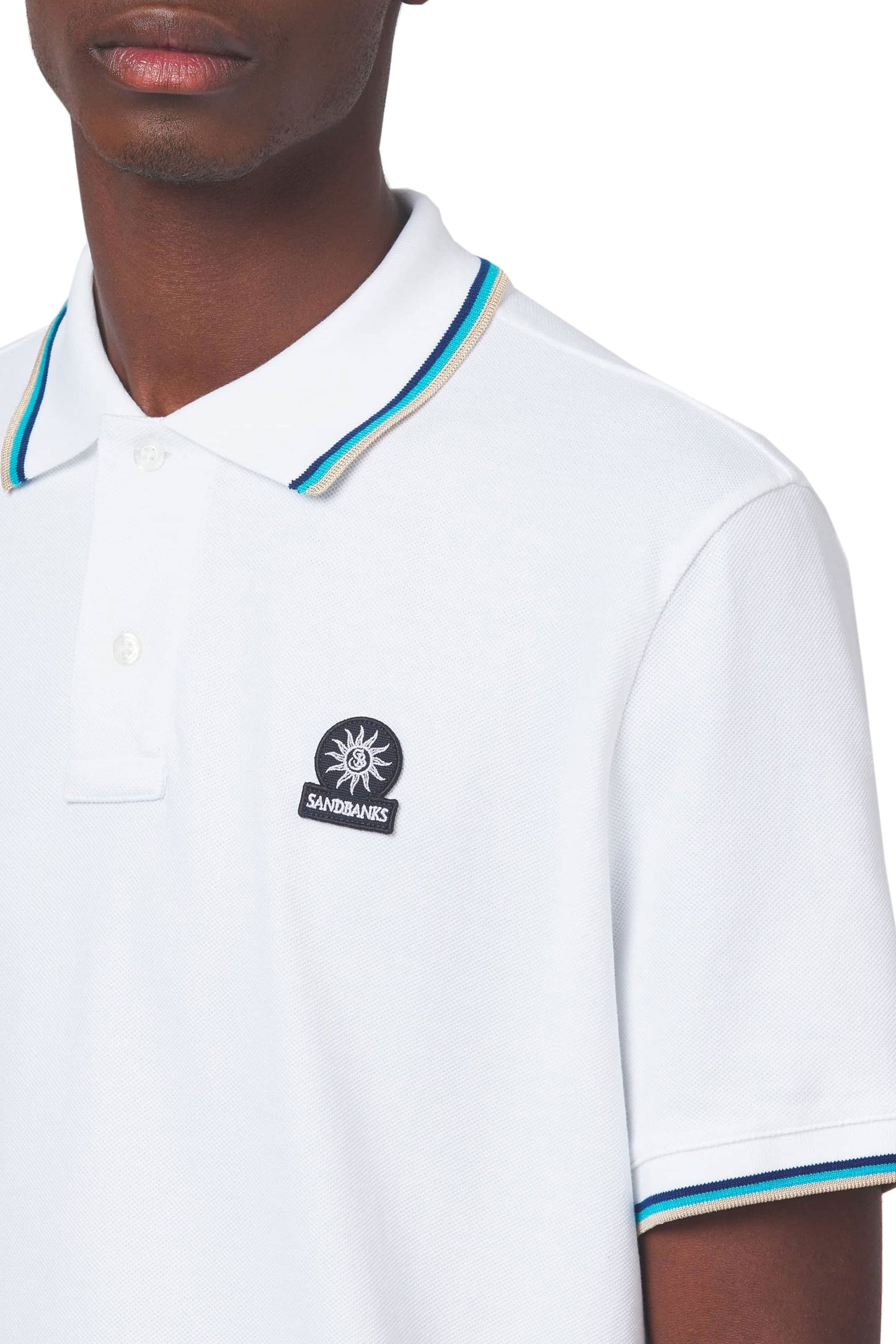 Polo con manica a punta e logo distintivo Sandbanks, bianca