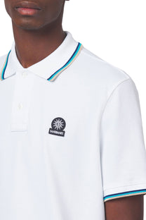 Sandbanks Badge Logo Tipped Sleeve Polo Shirt White Sandbanks
