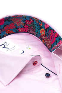 R2 Pink Shirt With Floral Liberty Print Cut Away Collar R2