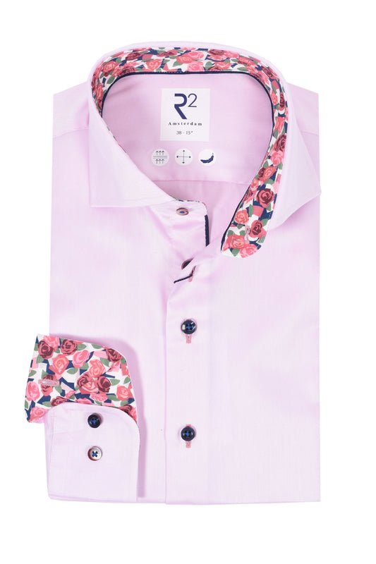 R2 Cut Away Collar Long Sleeved Shirt Pink with Rose Trim