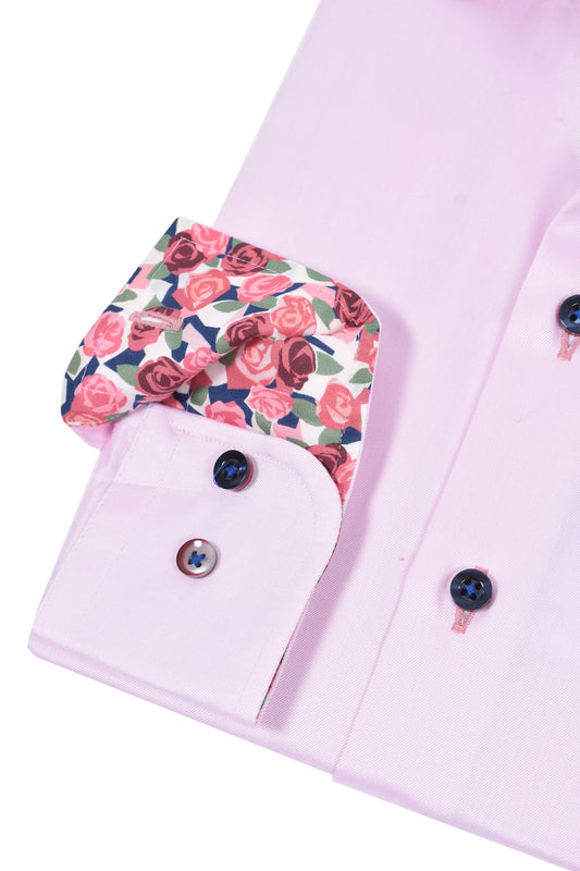R2 Cut Away Collar Long Sleeved Shirt Pink with Rose Trim