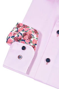 R2 Cut Away Collar Long Sleeved Shirt Pink with Rose Trim R2
