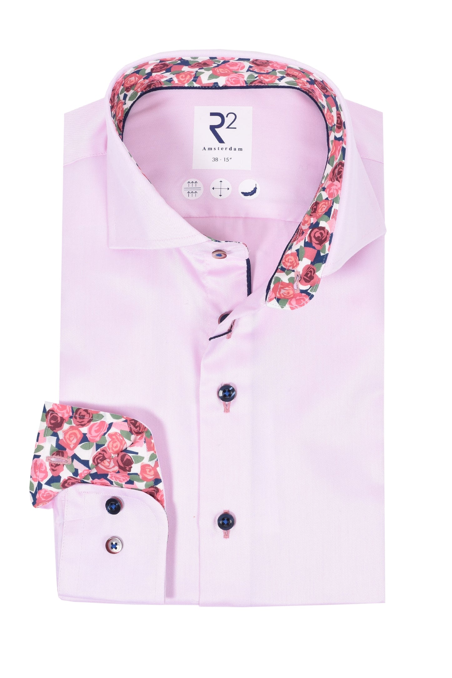 R2 Cut Away Collar Long Sleeved Shirt Pink with Rose Trim