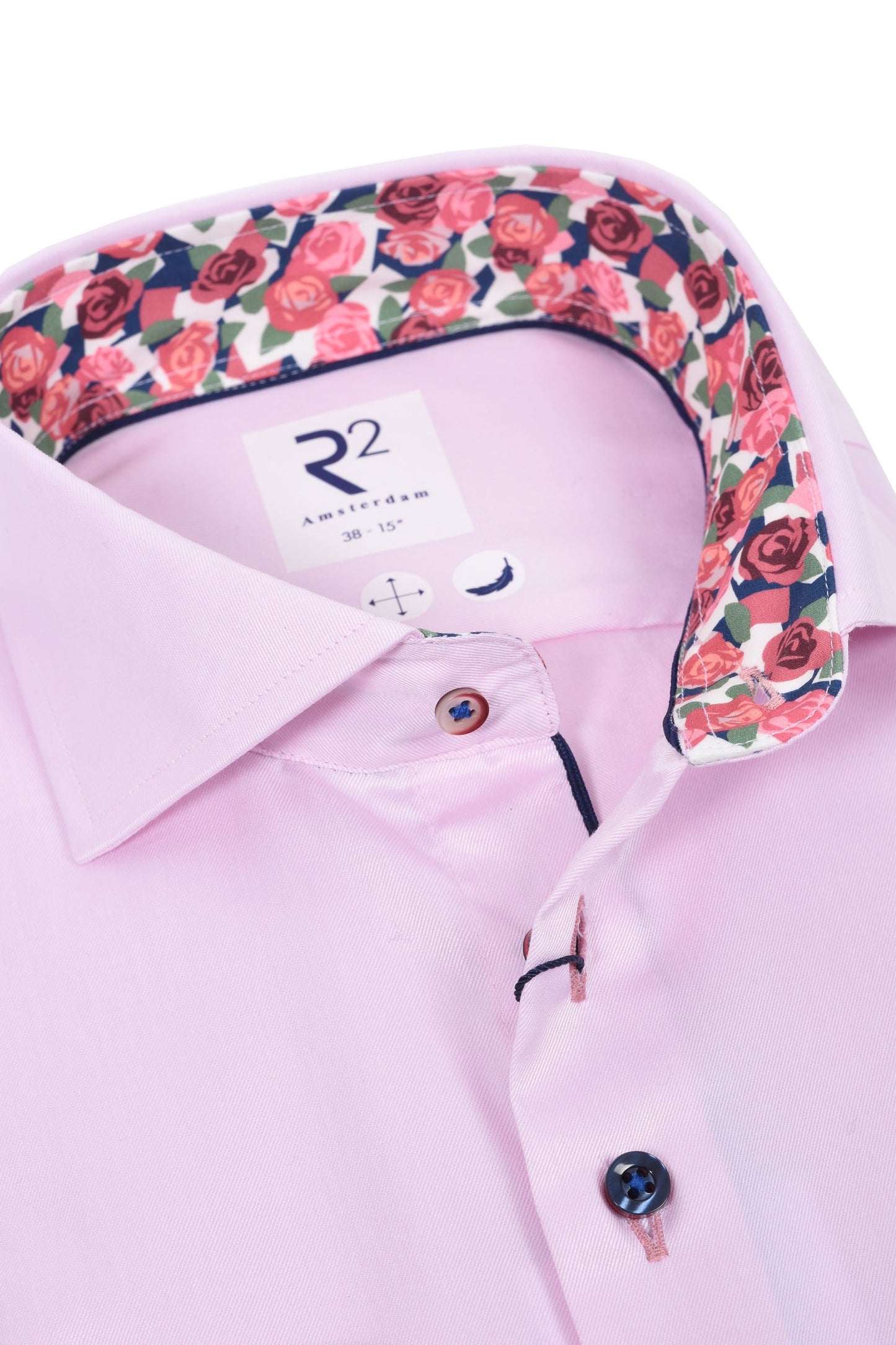 R2 Cut Away Collar Long Sleeved Shirt Pink with Rose Trim