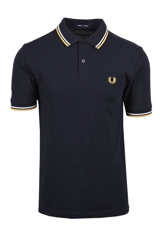 Polo à double liseré Fred Perry bleu marine/écru/nid d'abeille