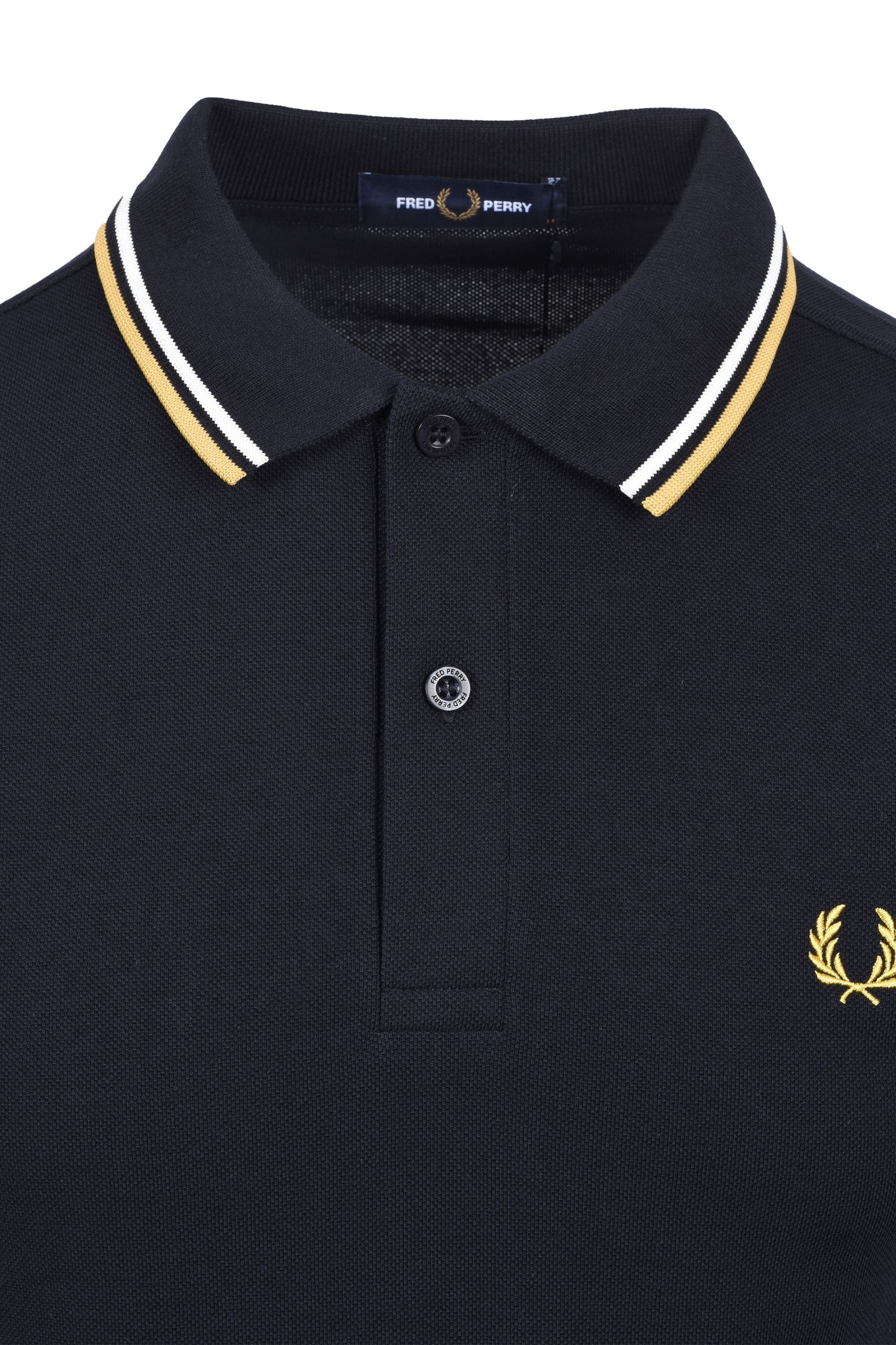 Polo à double liseré Fred Perry bleu marine/écru/nid d'abeille