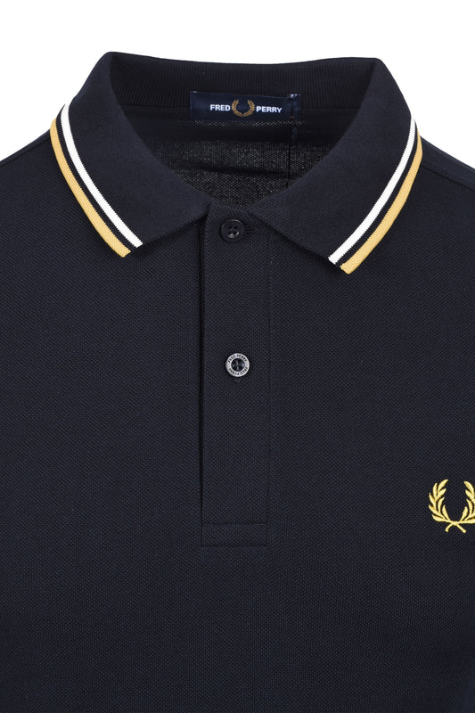 Polo à double liseré Fred Perry bleu marine/écru/nid d'abeille