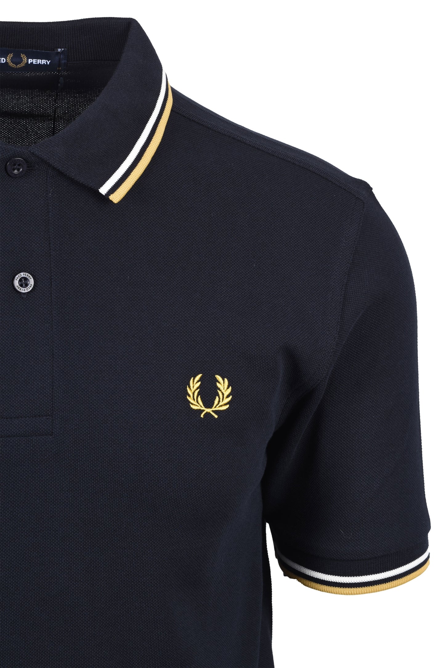 Polo à double liseré Fred Perry bleu marine/écru/nid d'abeille
