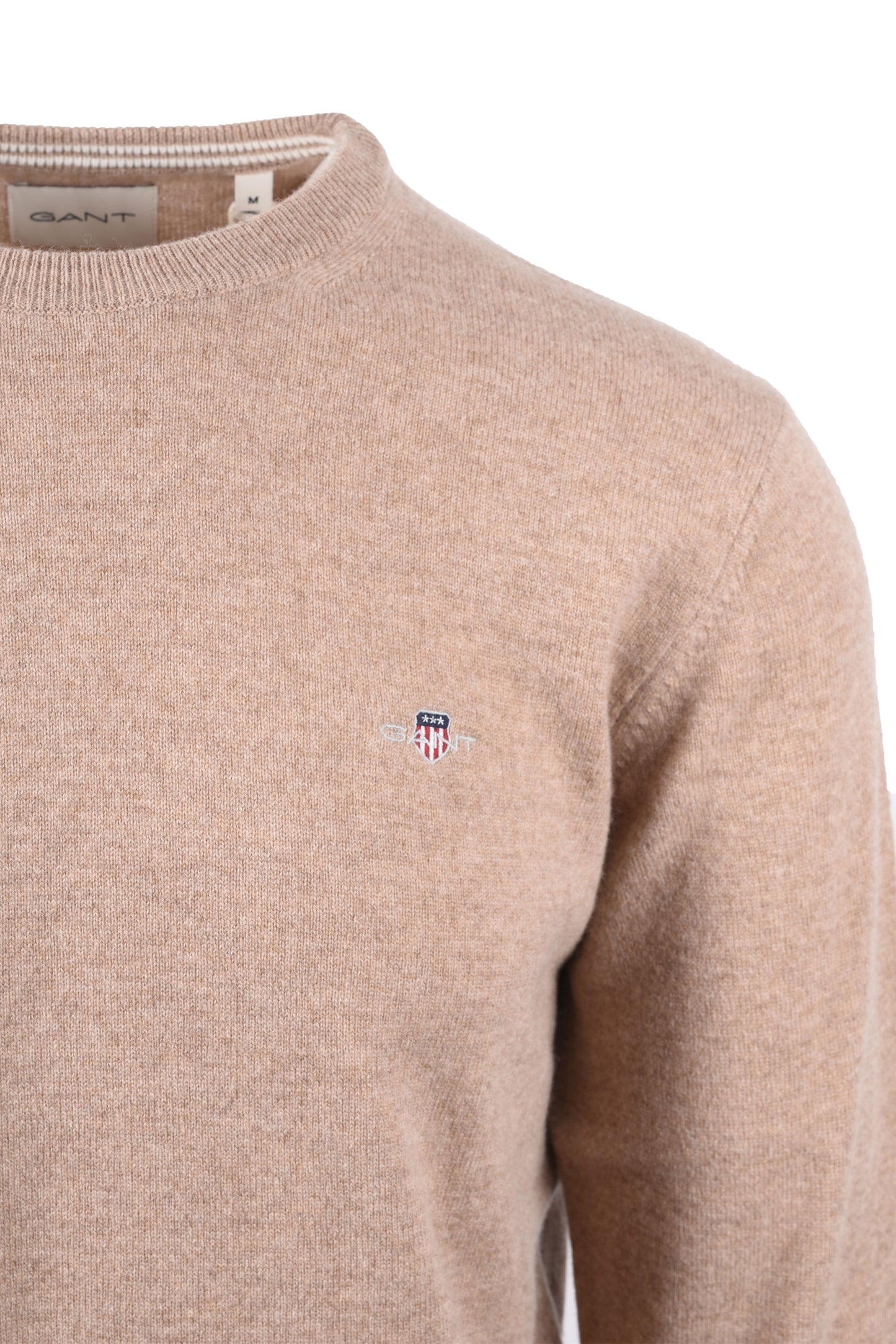 Gant Superfine Lambswool Crew Neck Knitwear Dark Sand Melange