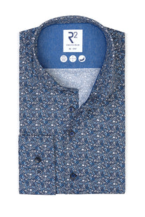 R2 Cut Away Collar Long Sleeved Shirt Blue Floral Patterned R2