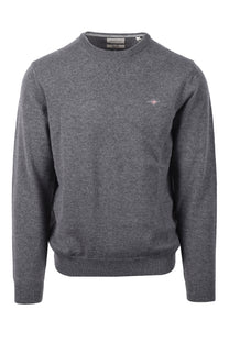 Gant Superfine Lambswool Crew Neck Knitwear Charcoal Melange Gant