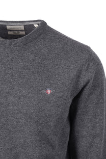 Gant Superfine Lambswool Crew Neck Knitwear Charcoal Melange Gant