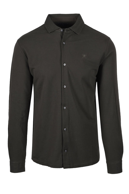 Hackett Logo Long Sleeved Polo Deep Green