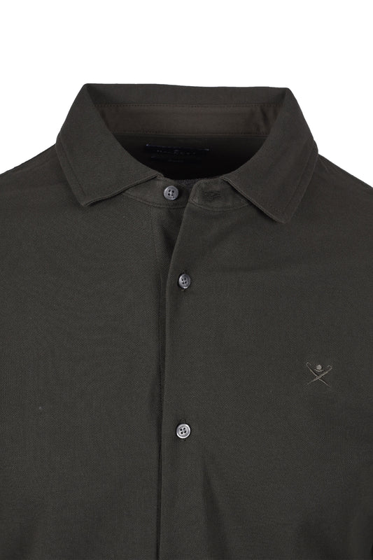 Polo a maniche lunghe con logo Hackett verde scuro