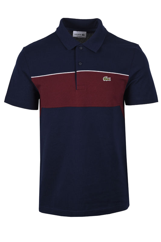 Lacoste Colour Block Short Sleeve Polo Shirt Navy/Bordeaux
