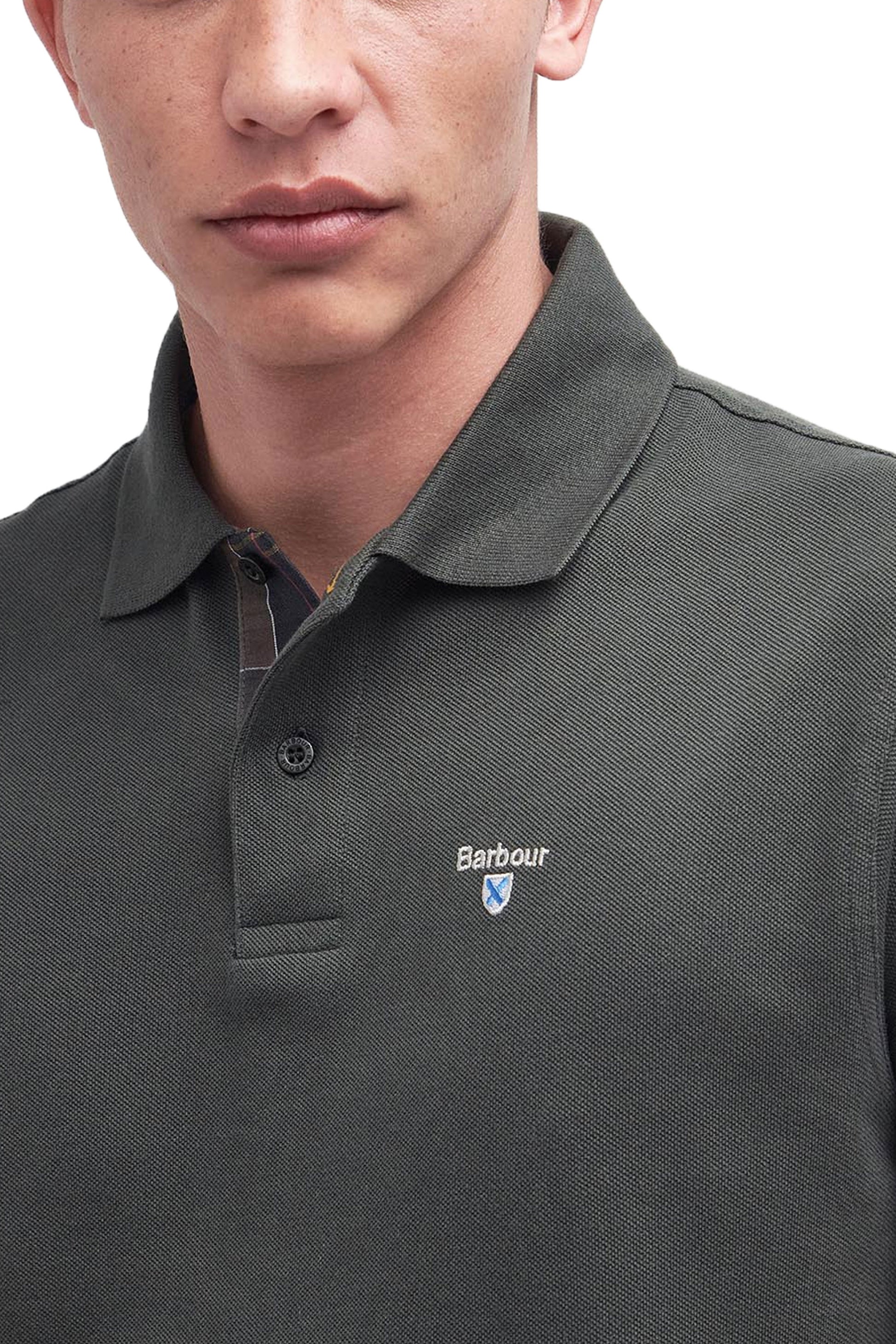 Barbour Tartan Pique Polo Forest Green Barbour Michael Stewart Menswear  Polo Shirts