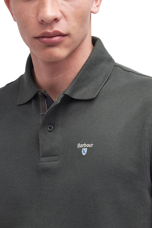 Barbour Tartan Pique Polo Forest Green Barbour Michael Stewart Menswear  Polo Shirts