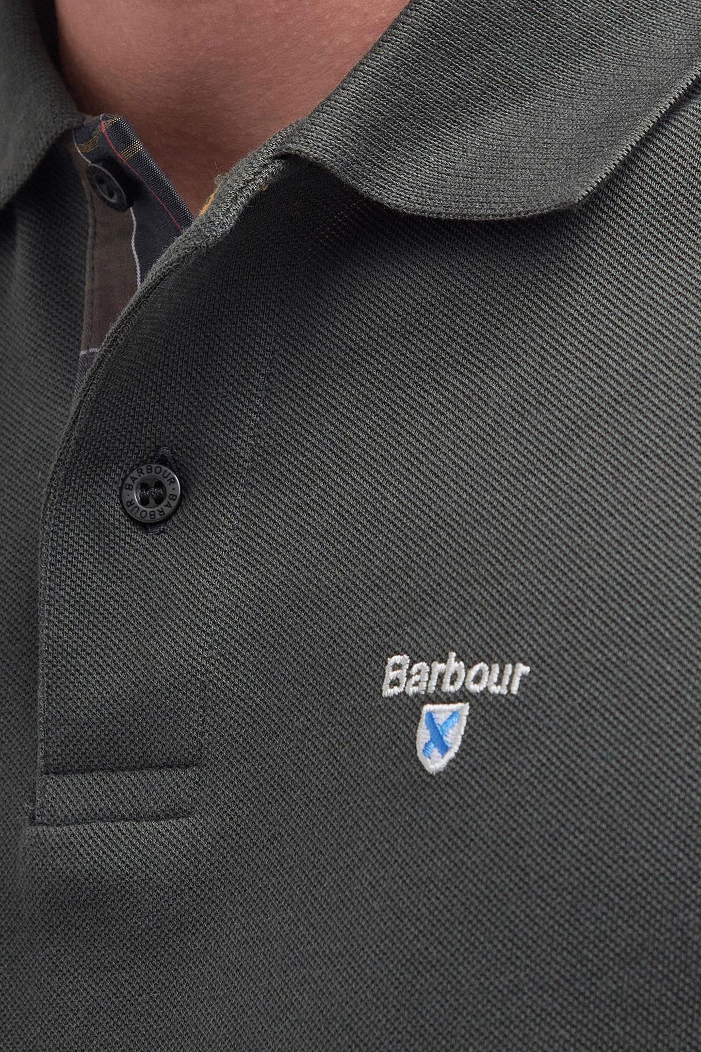 Barbour Tartan Pique Polo Forest Green Barbour Michael Stewart Menswear  Polo Shirts