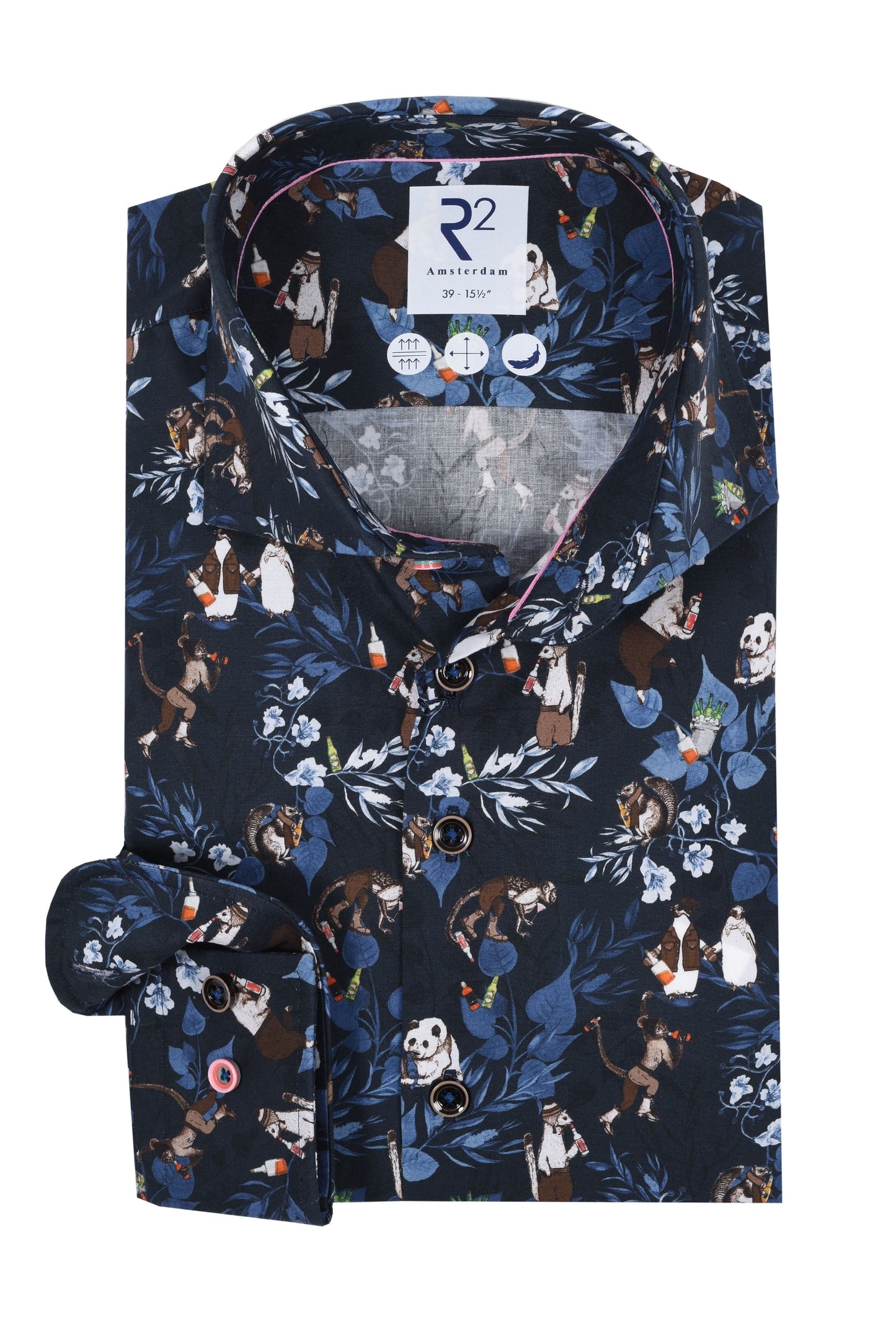Camicia a maniche lunghe con stampa animalier R2 blu navy