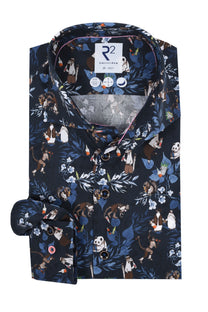 R2 Animal Print Long Sleeved Shirt Navy R2