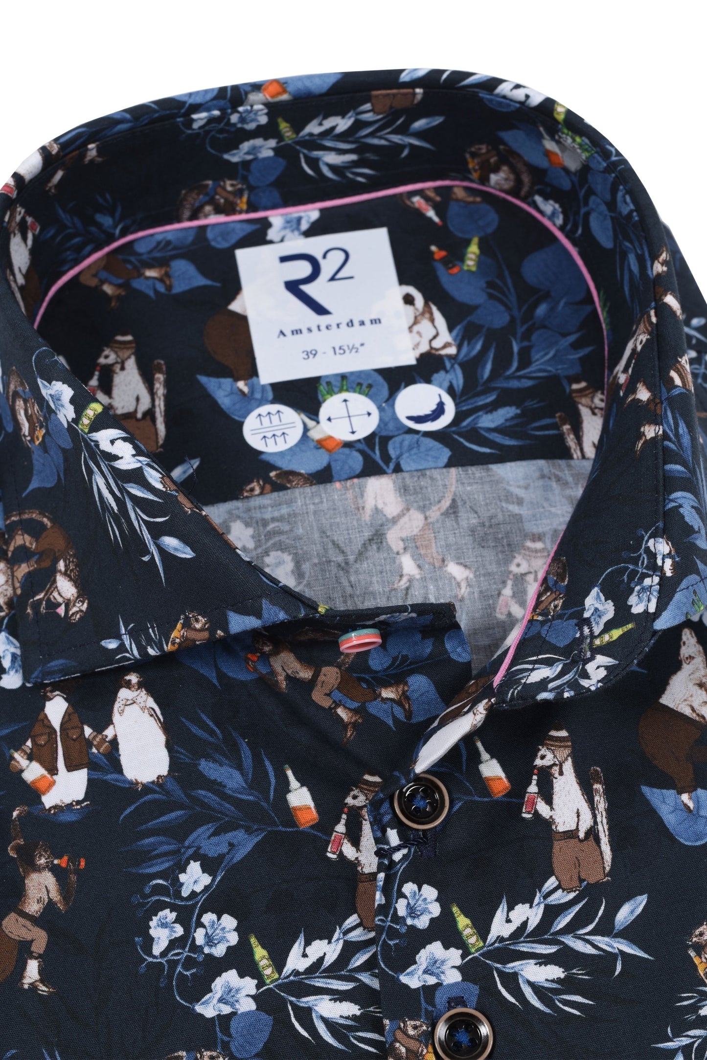 Camicia a maniche lunghe con stampa animalier R2 blu navy