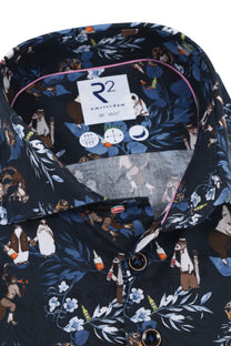 R2 Animal Print Long Sleeved Shirt Navy R2