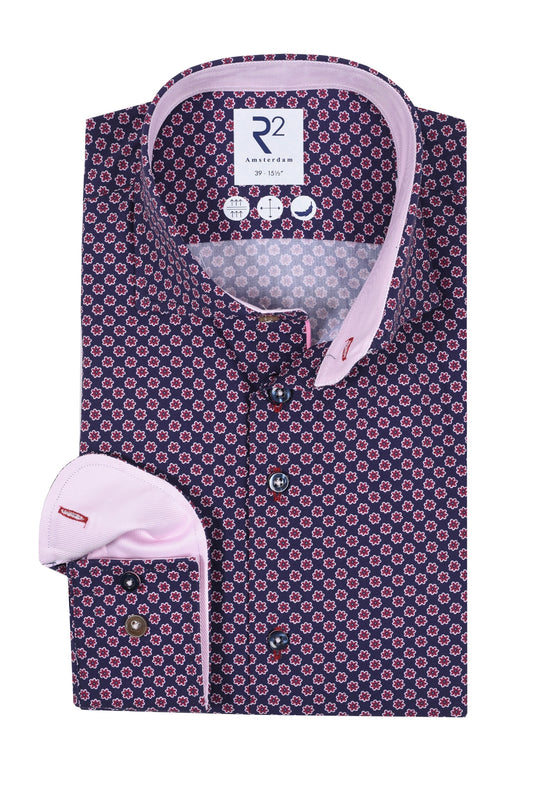 Chemise à imprimé floral R2 bleu marine et rose