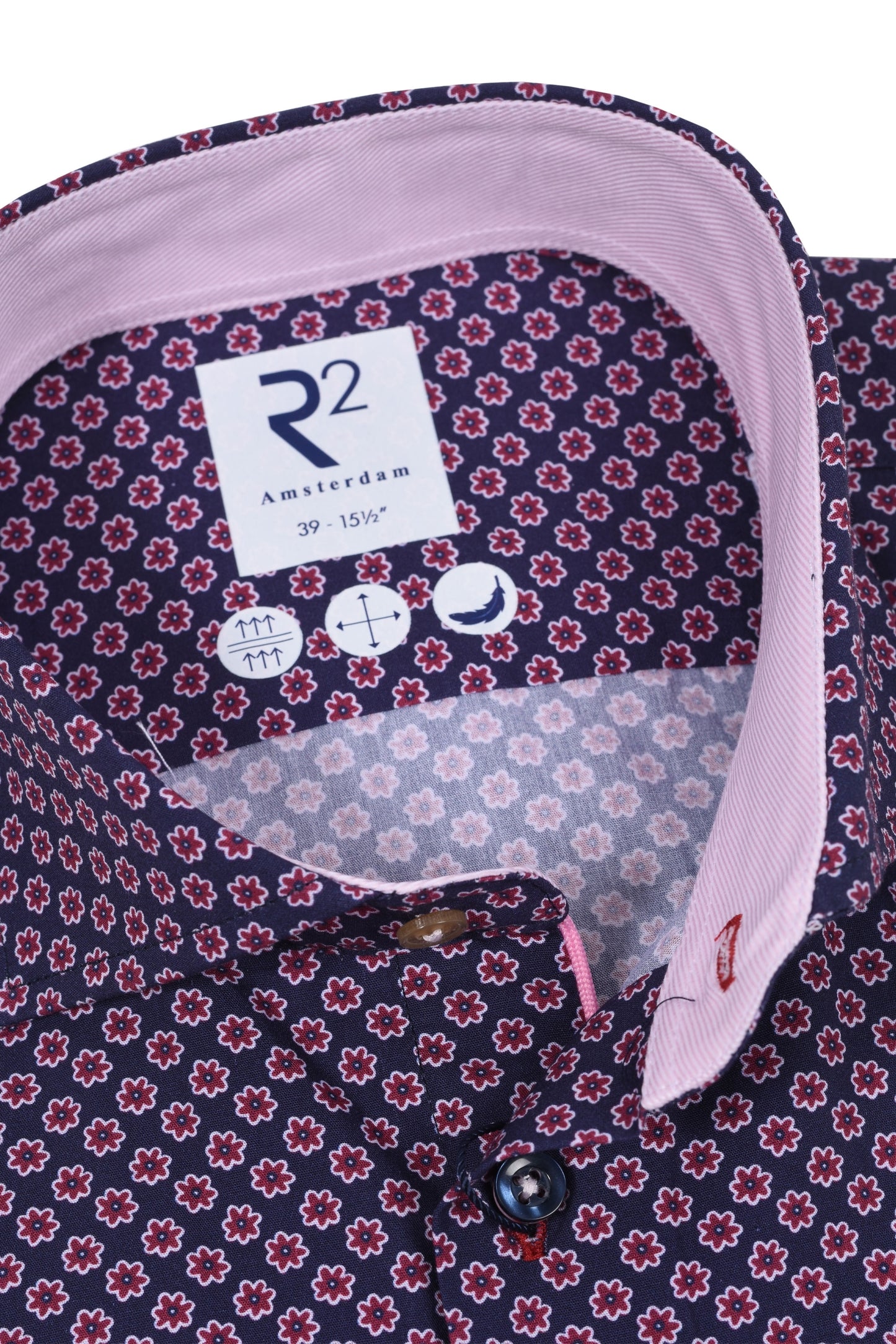 Camicia stampata floreale R2 blu navy e rosa