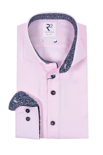 R2 Non Iron Long Sleeved Shirt Pink Floral Trim R2