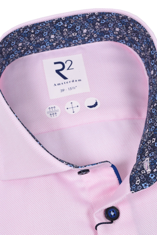R2 Non Iron Long Sleeved Shirt Pink Floral Trim