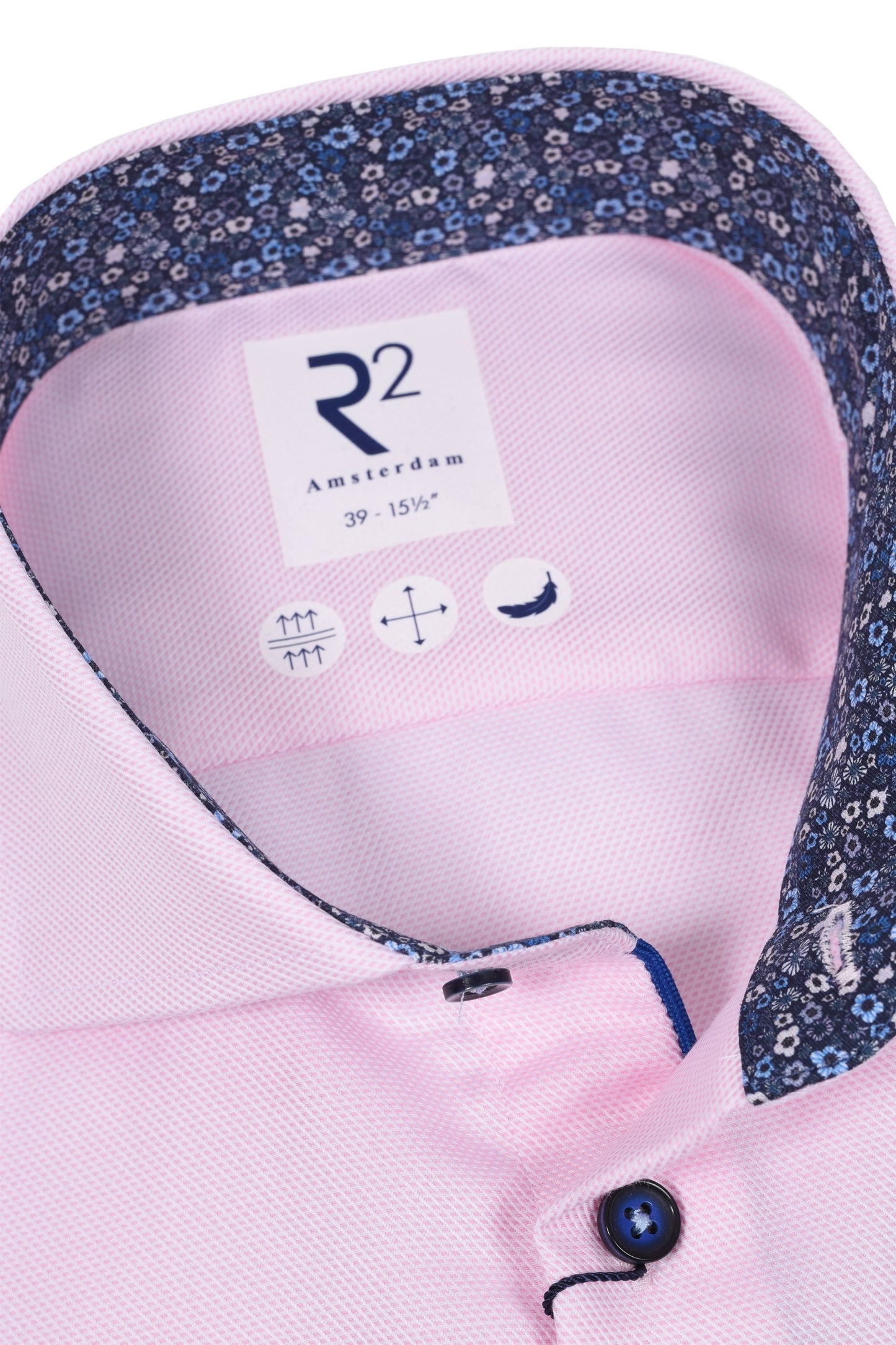 Chemise à manches longues sans repassage R2 avec bordure florale rose 