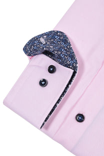 R2 Non Iron Long Sleeved Shirt Pink Floral Trim R2