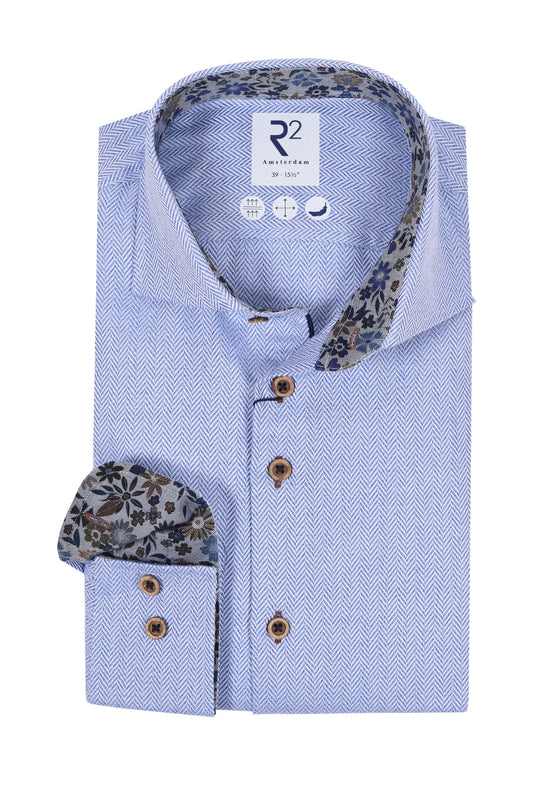 Camicia a spina di pesce R2 blu