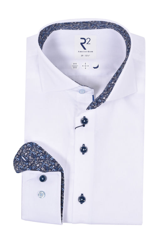 Camicia a maniche lunghe R2 con stampa Liberty bianca