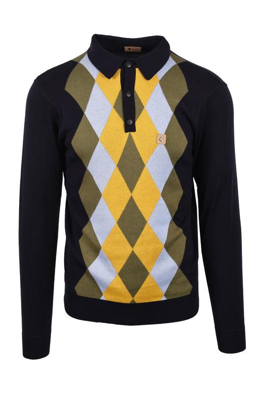 Polo tricoté à manches longues vintage Pablo Argyle de Gabicci, bleu marine