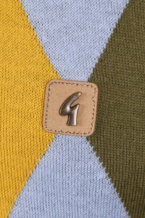 Gabicci Vintage Pablo Argyle Knitted Long Sleeved Polo Navy Gabicci Vintage