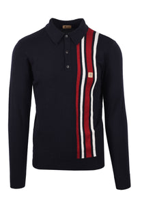 Gabicci Vintage Soda Long Sleeved Knitted Polo Shirt Navy Gabicci Vintage
