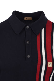 Gabicci Vintage Soda Long Sleeved Knitted Polo Shirt Navy Gabicci Vintage
