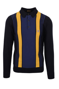 Gabicci Vintage Searle Long Sleeved Knitted Polo Navy Gabicci Vintage