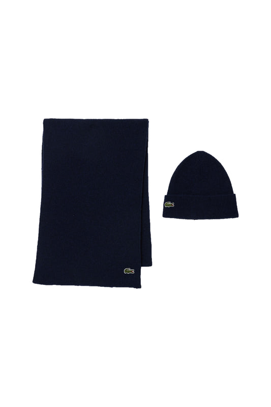 Ensemble bonnet et écharpe Lacoste bleu marine