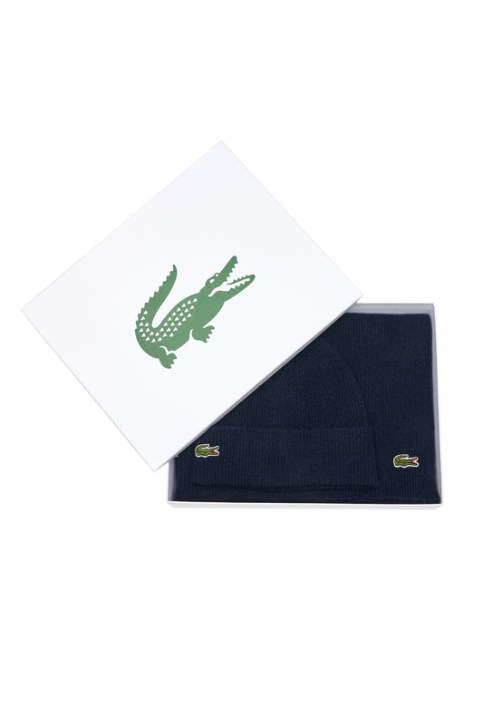 Ensemble bonnet et écharpe Lacoste bleu marine