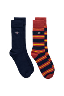 Gant Shield Rugger Stripe Socks 2 Pack Iron Red Gant