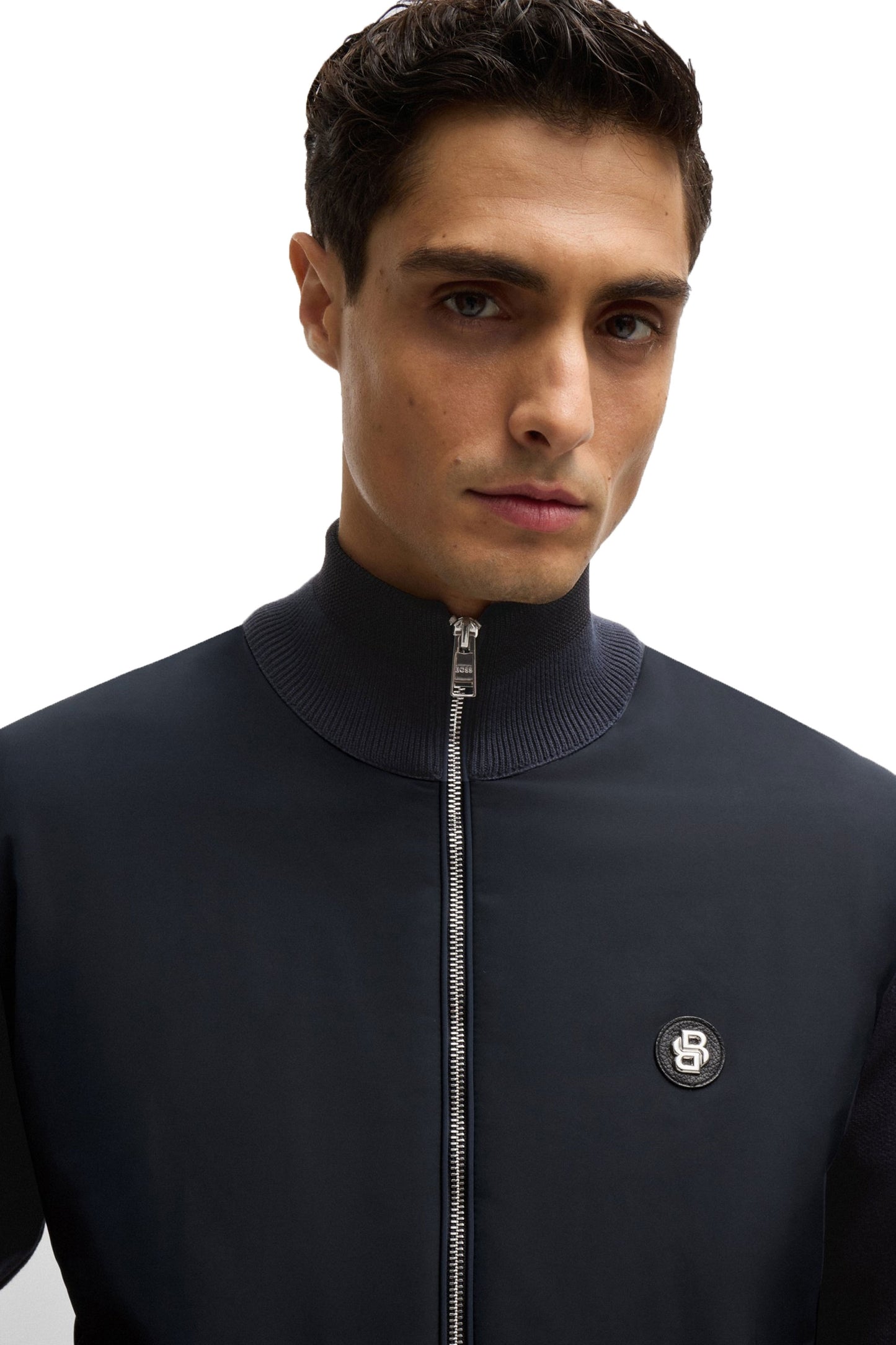 Boss C-Darmando Giacca con cerniera in materiali misti blu scuro