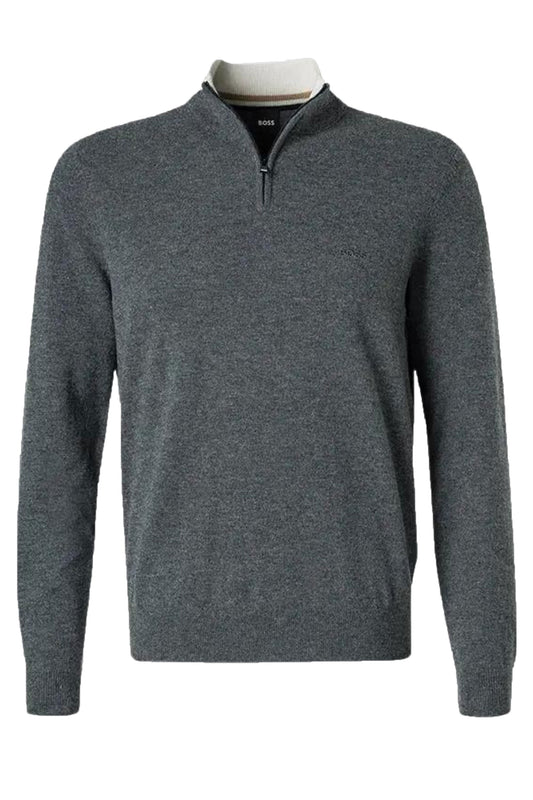 Boss Emarlo Half Zip Maglieria Grigio Medio