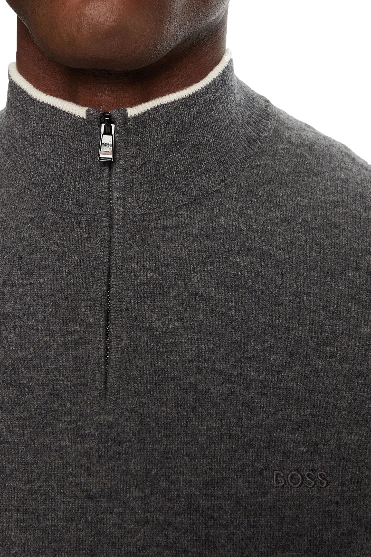 Boss Emarlo Half Zip Maglieria Grigio Medio