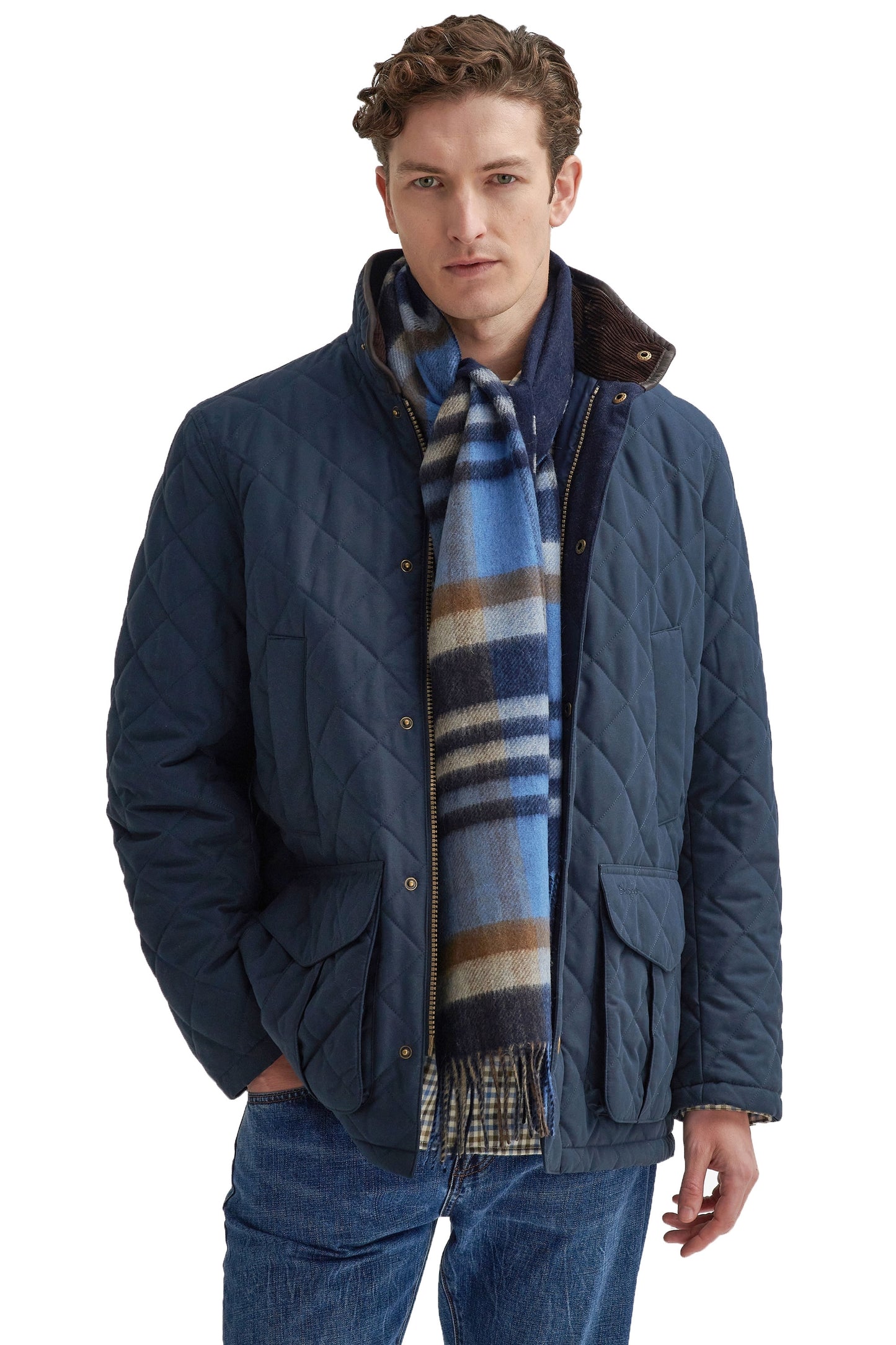 Écharpe Barbour Field à carreaux bleu marine