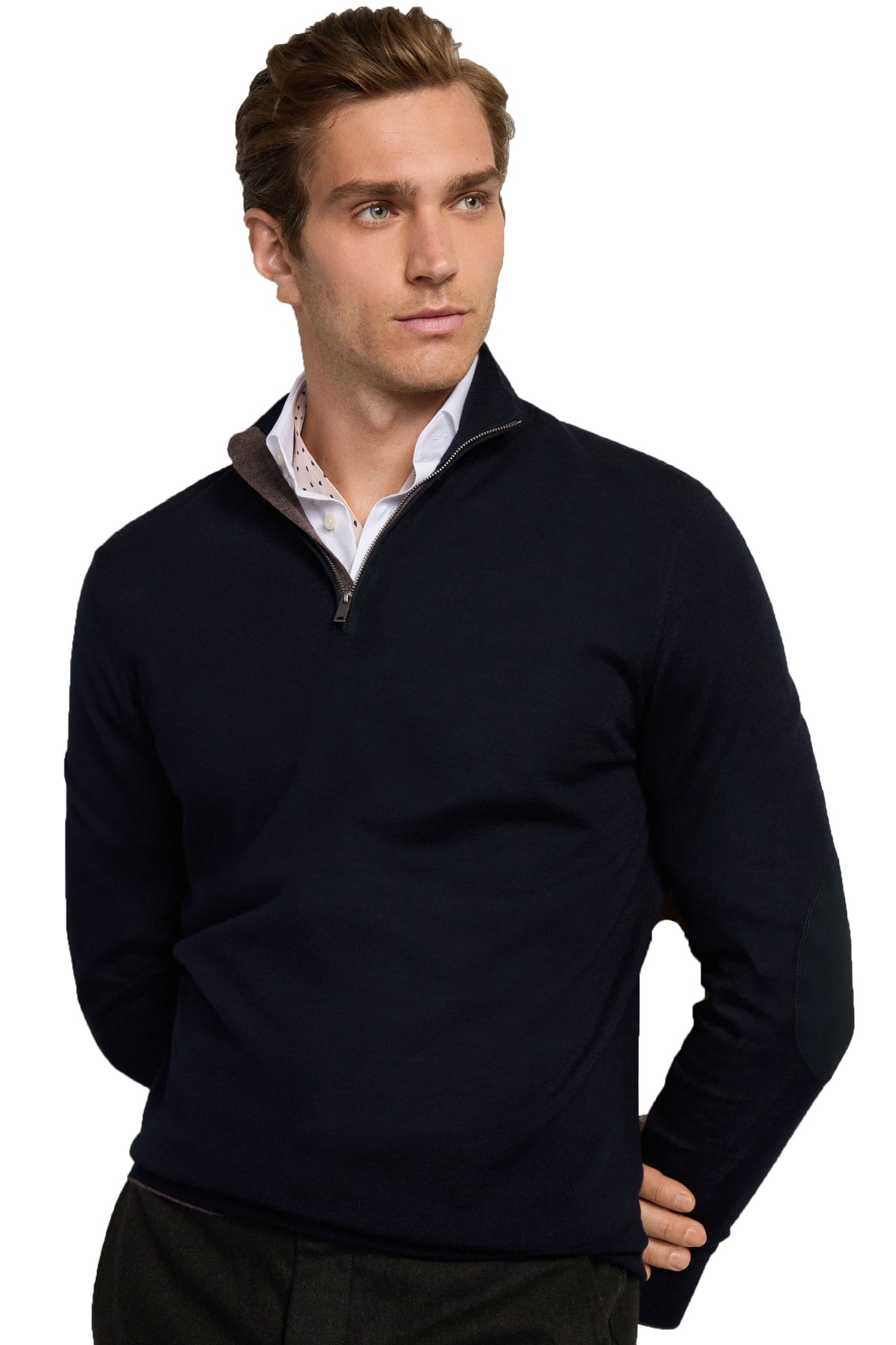 Pull Hackett Merino Silk Half Zip Bleu nuit