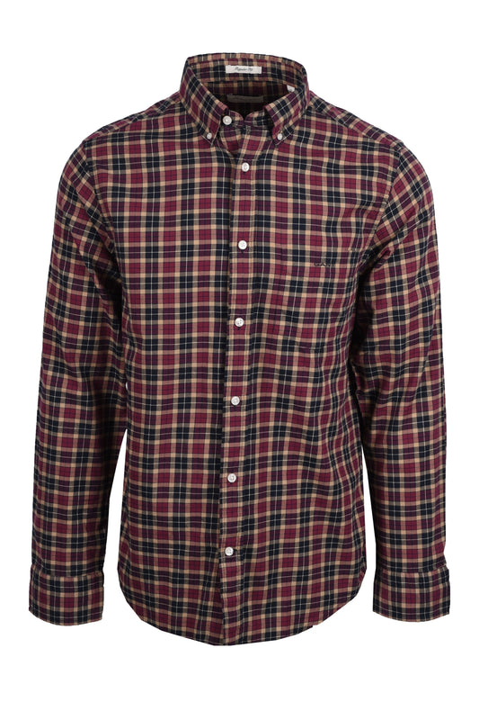 Camicia a quadri in twill leggero Gant Reg rosso vino